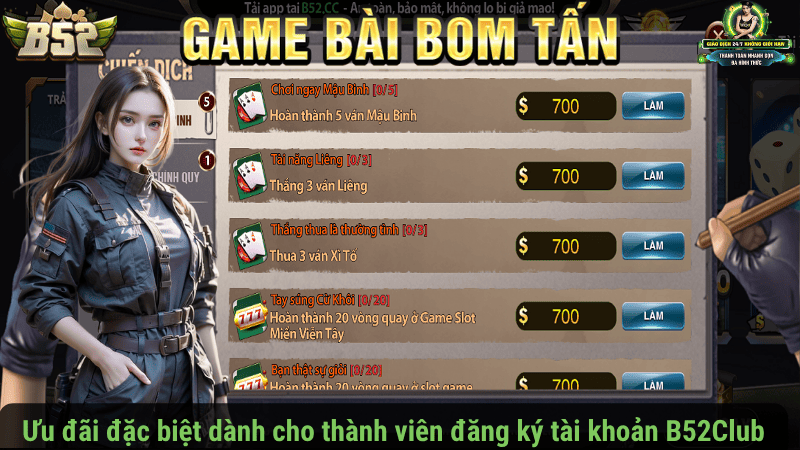 Ưu đãi đặc biệt dành cho thành viên đăng ký tài khoản B52Club